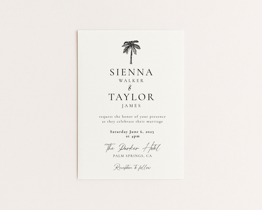 Coastal Wedding Invitation Suite | Hand Drawn Palm Tree Design | Canva Template