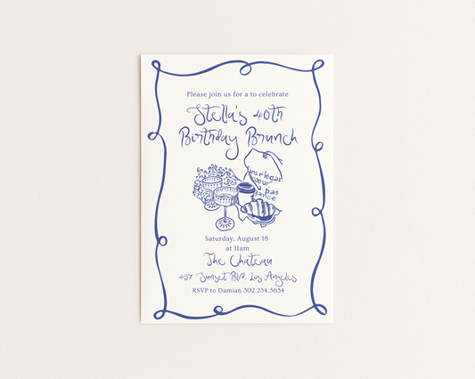Brunch Invitation | Hand Drawn Parisian Croissant & Champagne Design | Canva Template