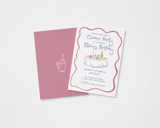 Dinner Party Invitation | Hand Drawn Watercolor Tablescape | Canva Template