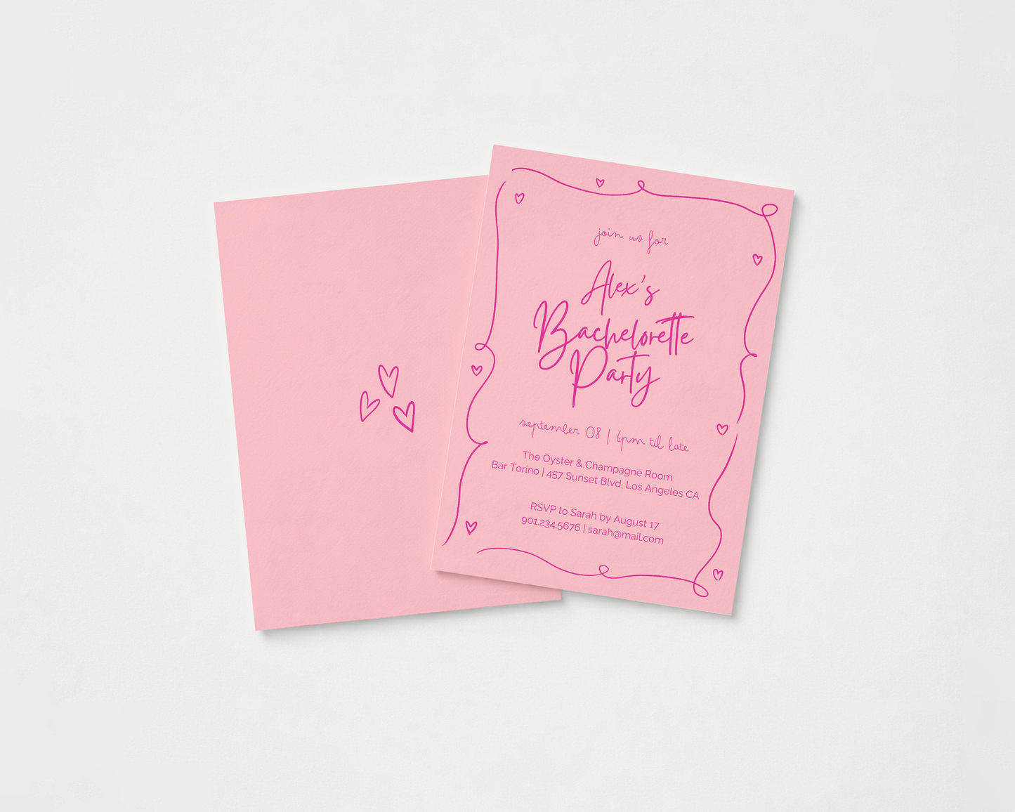 Whimsical Bachelorette Invitation | Hand Drawn Heart Design | Canva Template