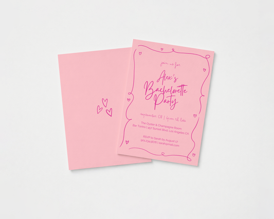 Whimsical Bachelorette Invitation | Hand Drawn Heart Design | Canva Template