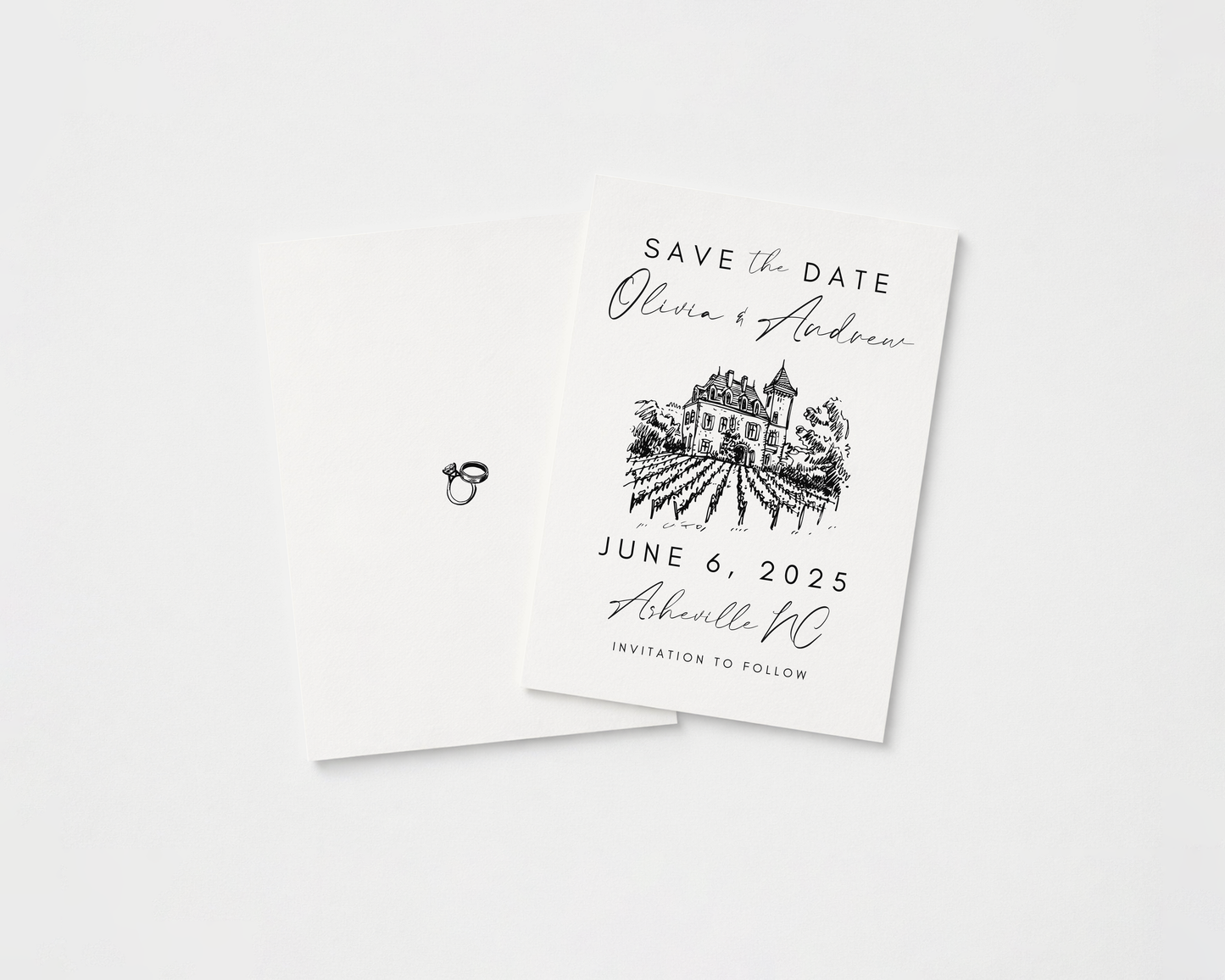 Wedding Save the Date | Hand Drawn Chateau Vineyard Design | Canva Template