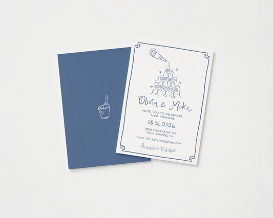 Whimsical Champagne Tower Wedding Invitation | Hand Drawn Champagne Tower Design | Canva Template
