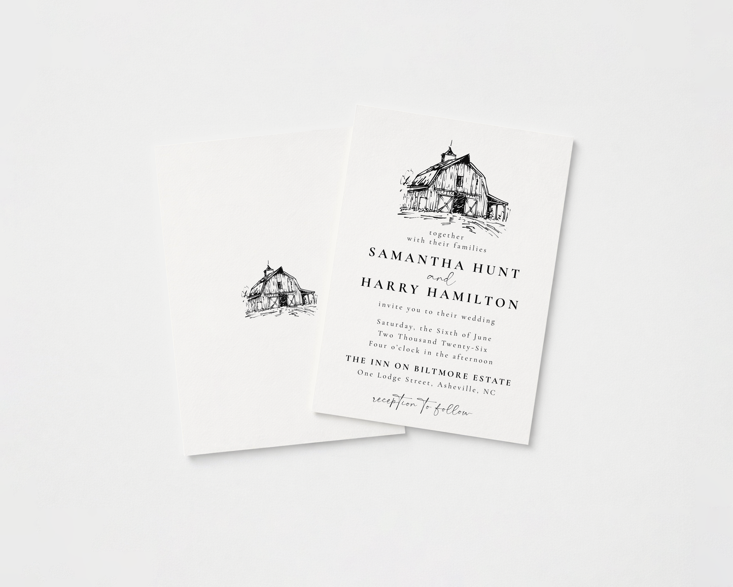 Formal Rustic Barn Wedding Invitation | Hand Drawn Barn Design | Canva Template