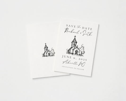 Wedding Save the Date | Hand Drawn Elegant Church Design | Canva Template