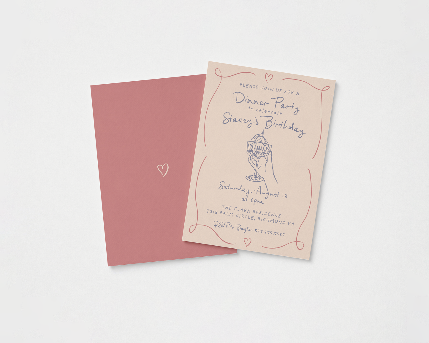 Cocktail Party Invitation | Hand Drawn Champagne Coupe Design | Canva Template