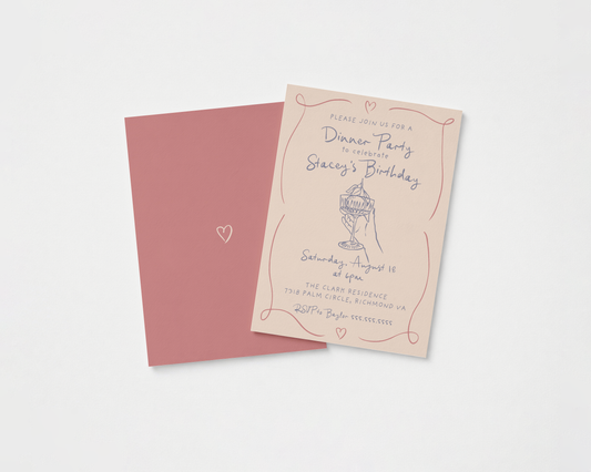 Cocktail Party Invitation | Hand Drawn Champagne Coupe Design | Canva Template