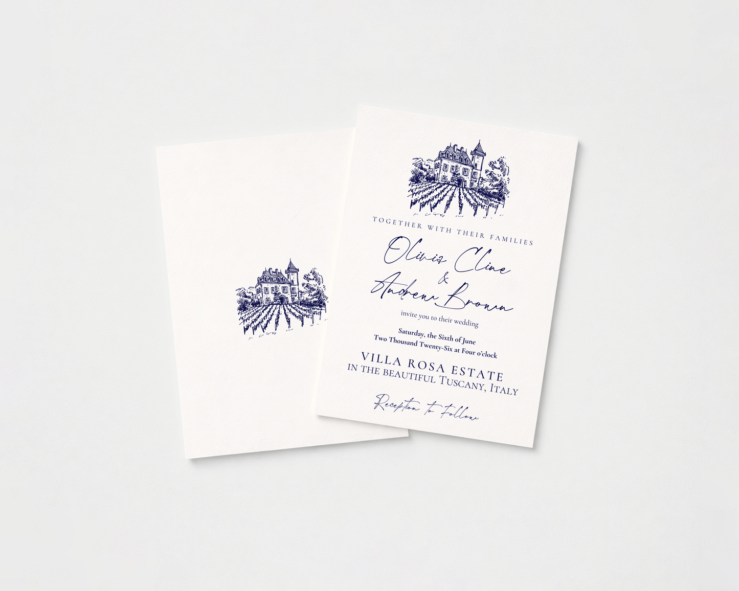 Vineyard Wedding Invitation Template | Hand Drawn Chateau Vineyard Design | Canva Template