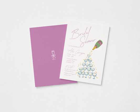 Bridal Shower Invitation | Hand Drawn Champagne Tower Design | Canva Template