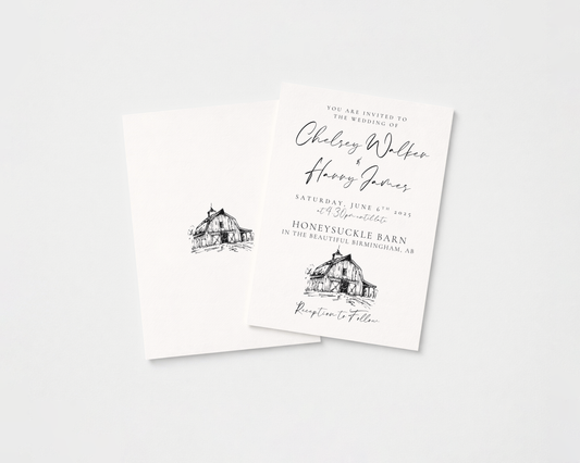 Rustic Barn Wedding Invitation | Hand Drawn Barn Design | Canva Template