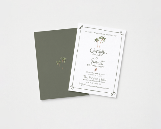 Whimsical Coastal Wedding Invitation | Hand Drawn Palm Tree Design | Canva Template
