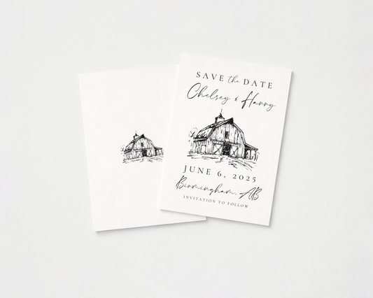 Wedding Save the Date | Hand Drawn Rustic Barn Design | Canva Template