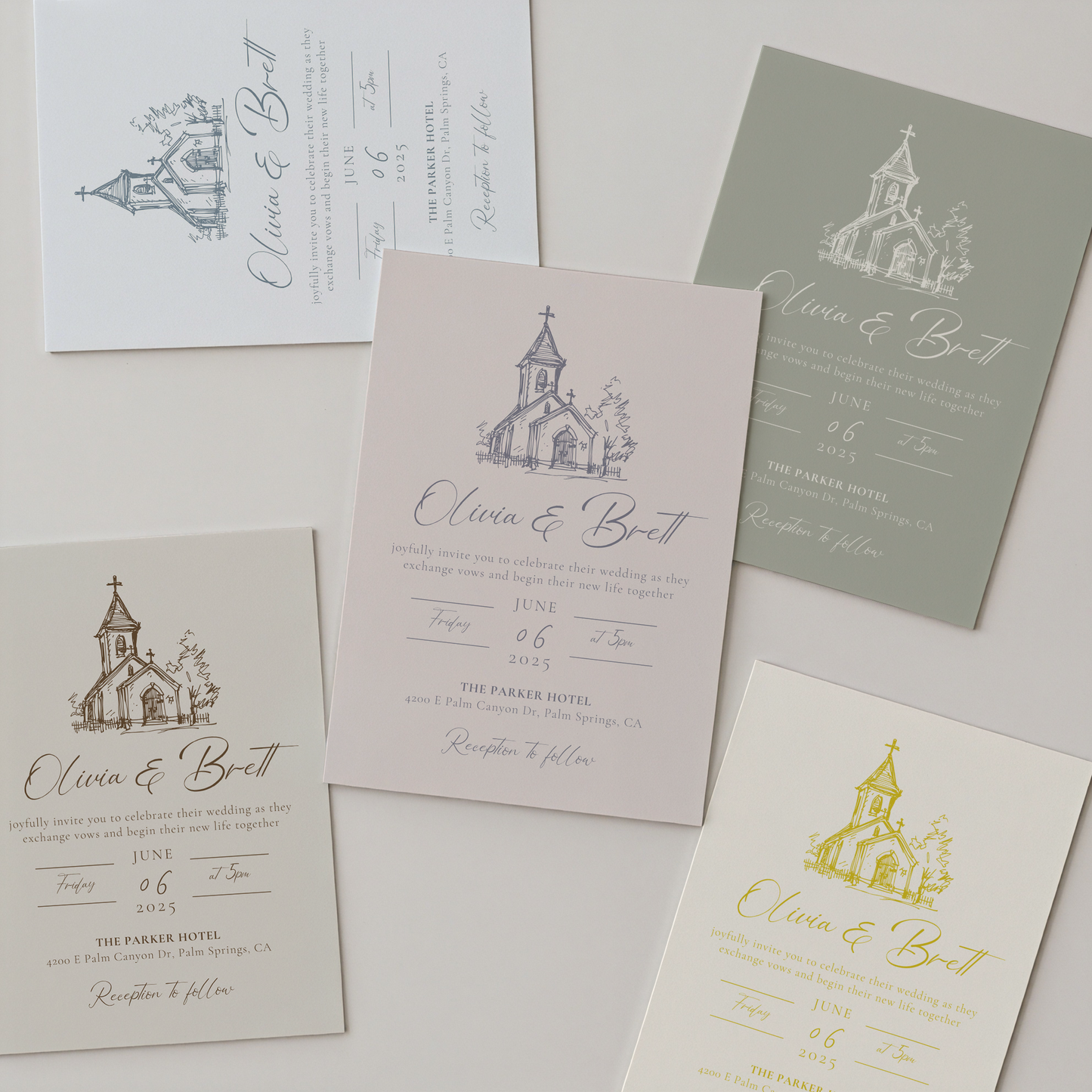 Elegant Church Wedding Invitation | Hand Drawn Chapel Design | Canva Template
