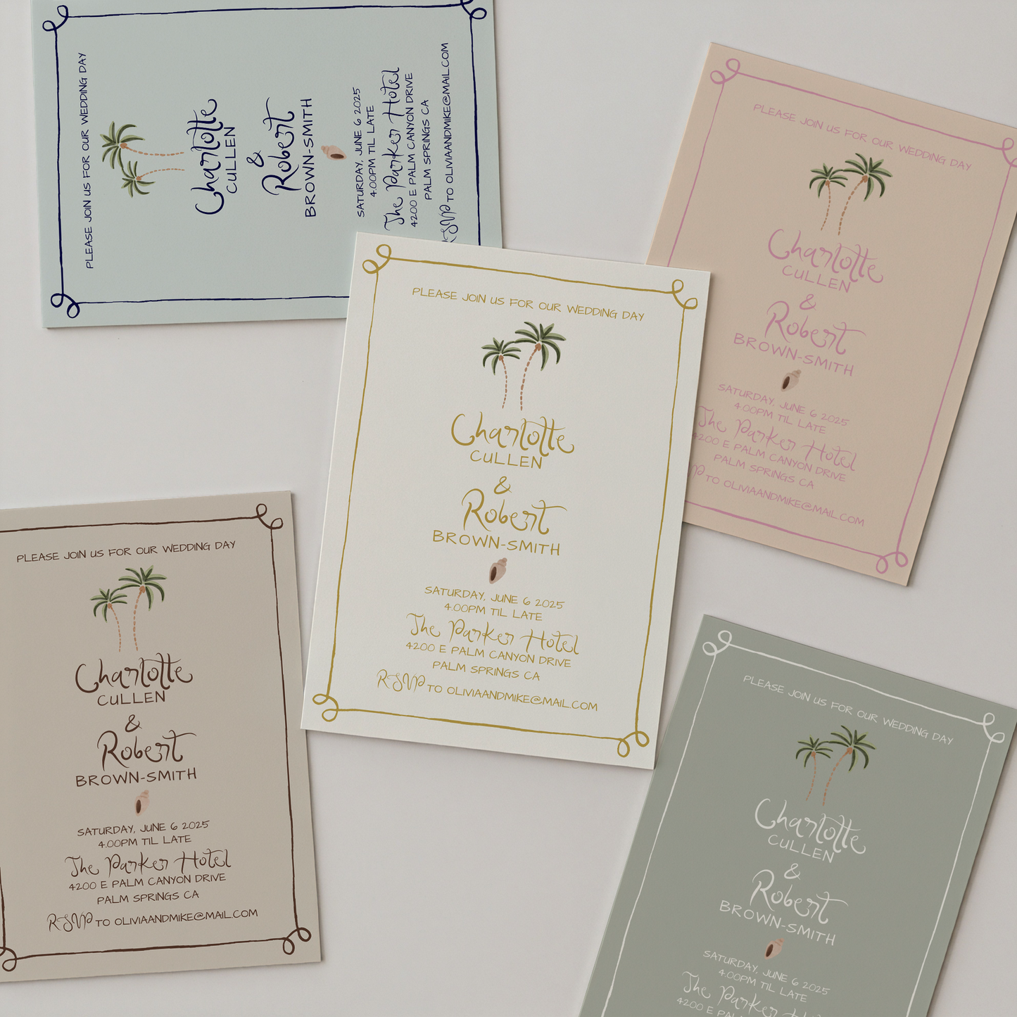 Whimsical Coastal Wedding Invitation | Hand Drawn Palm Tree Design | Canva Template