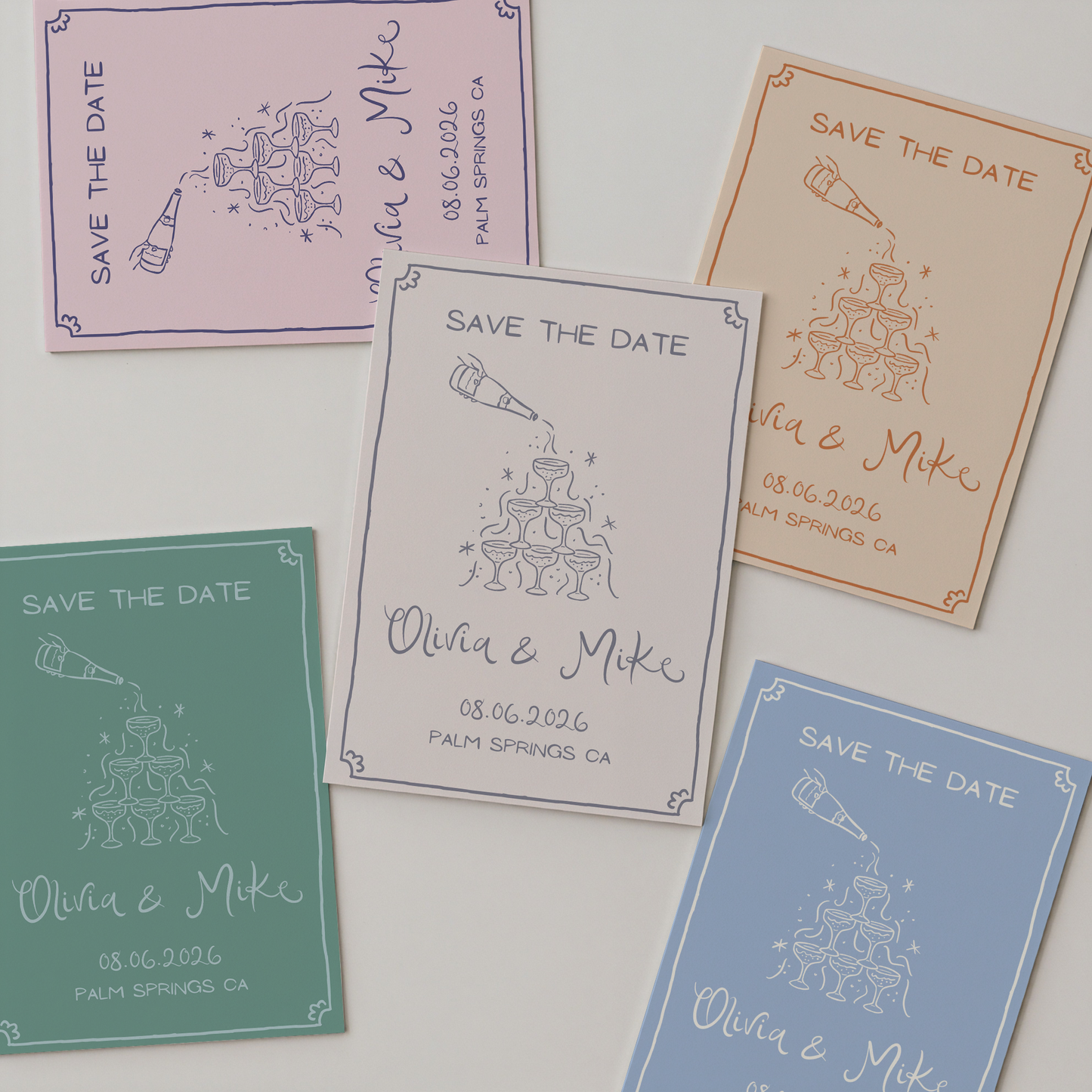 Wedding Save the Date | Whimsical Champagne Tower Design | Canva Template