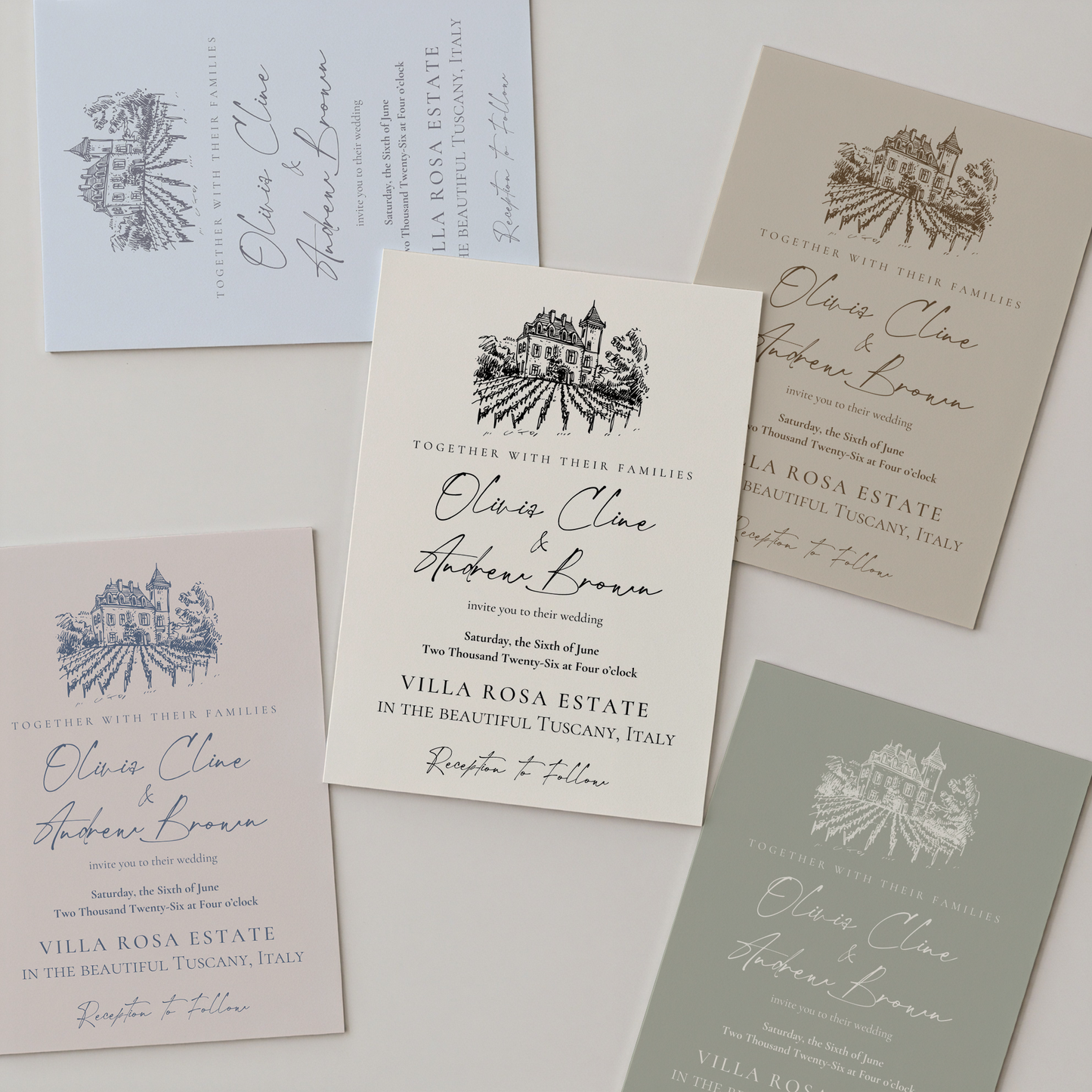 Vineyard Wedding Invitation Template | Hand Drawn Chateau Vineyard Design | Canva Template