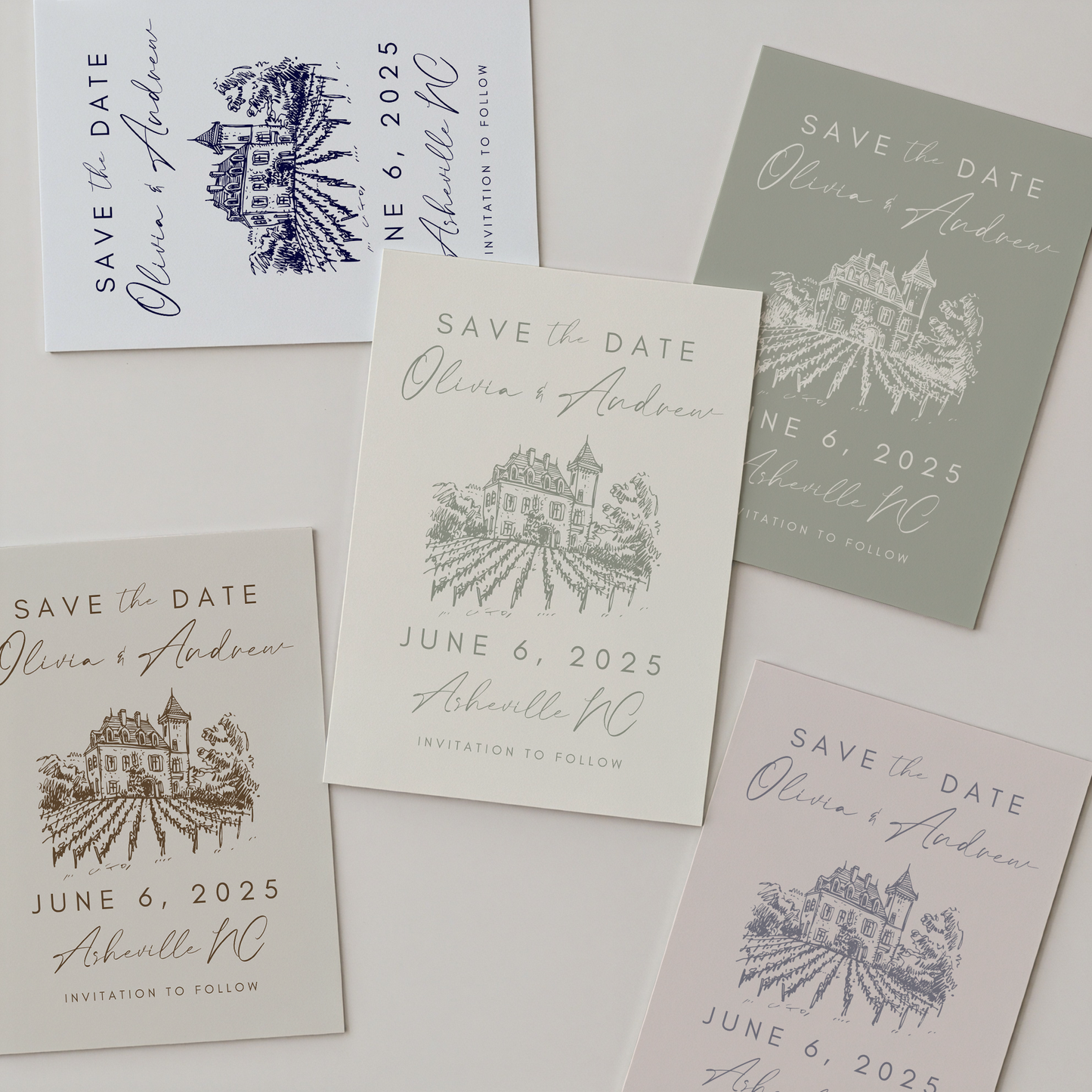 Wedding Save the Date | Hand Drawn Chateau Vineyard Design | Canva Template