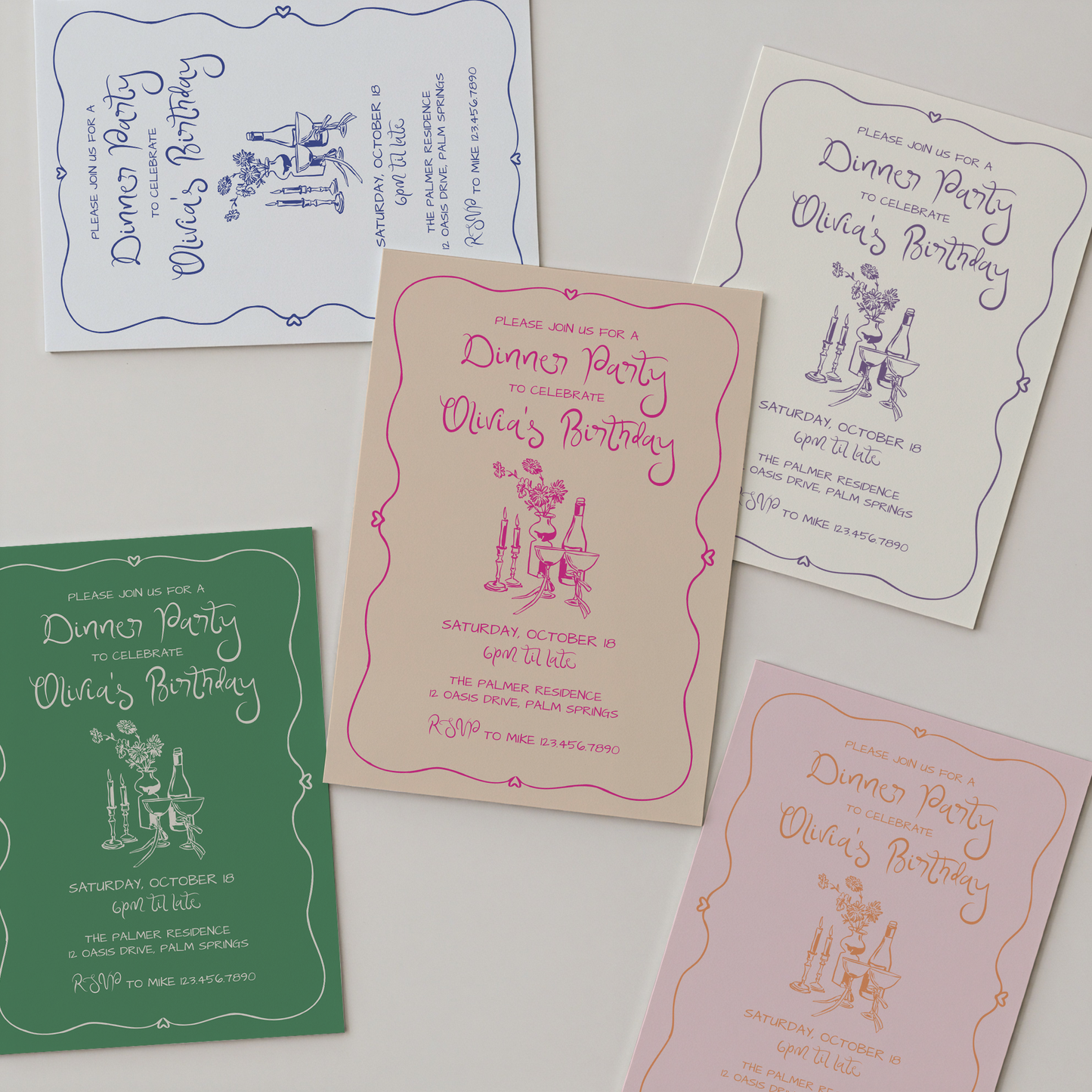 Dinner Party Invitation | Hand Drawn Candle & Champagne Design | Canva Template