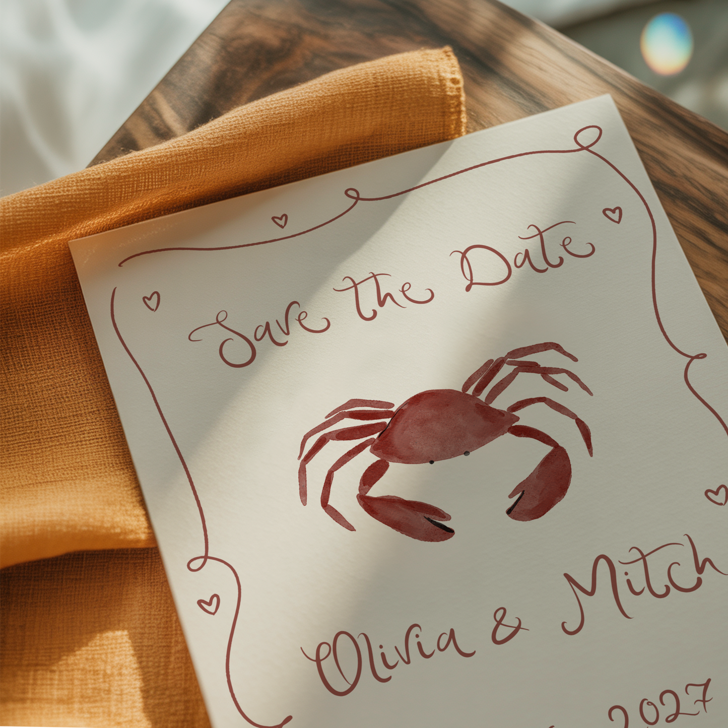 Wedding Save the Date | Whimsical Coastal Crab Design | Canva Template