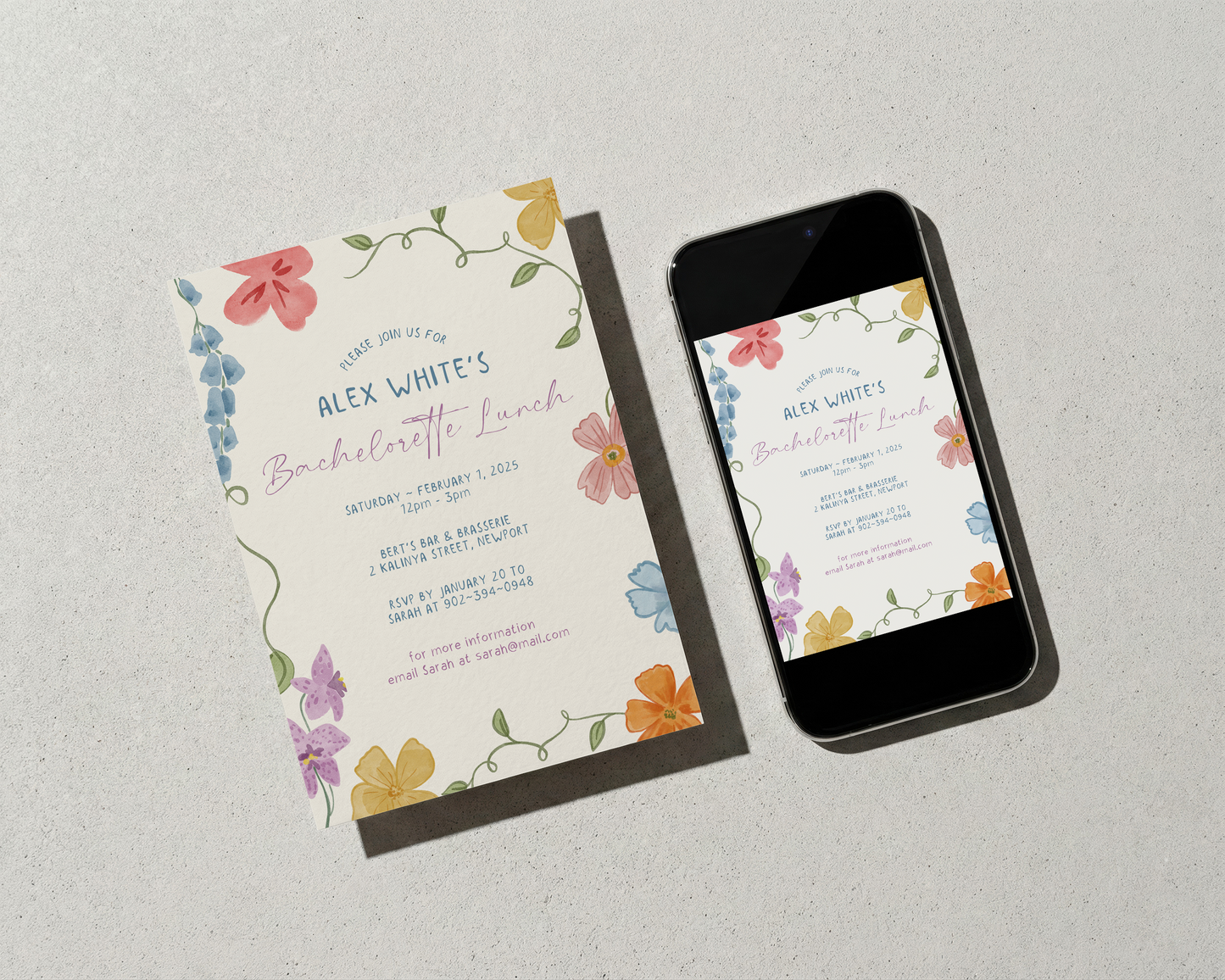 Floral Bachelorette Invitation| Hand Drawn Garden Design | Canva Template