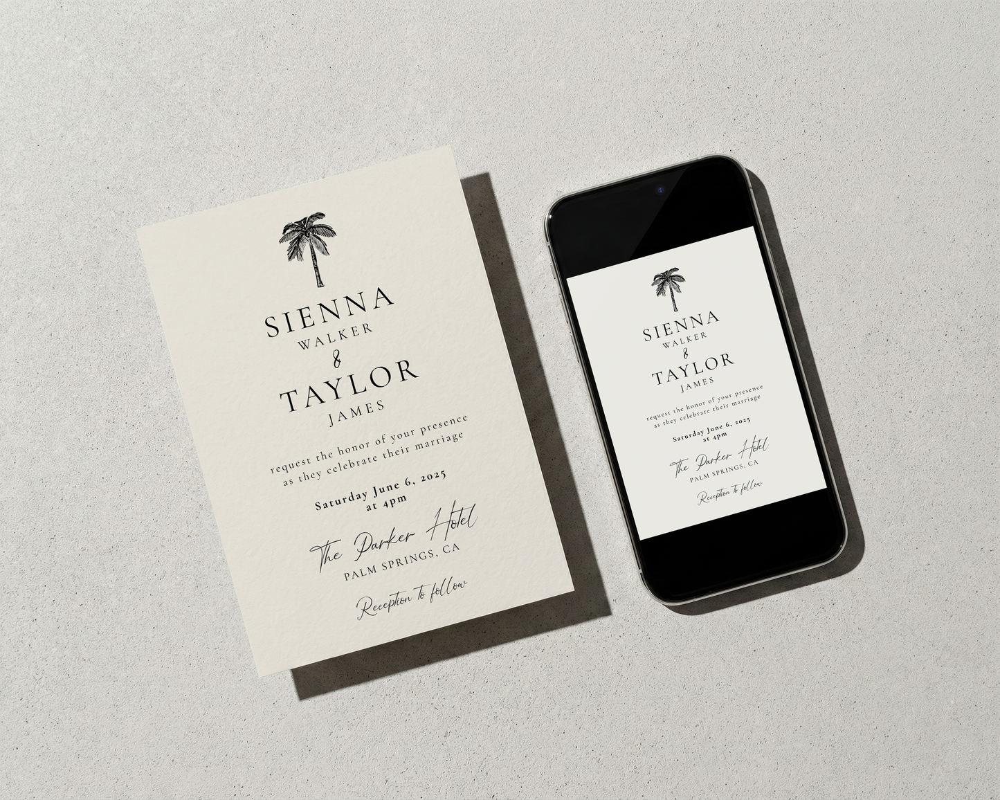 Coastal Wedding Invitation Suite | Hand Drawn Palm Tree Design | Canva Template