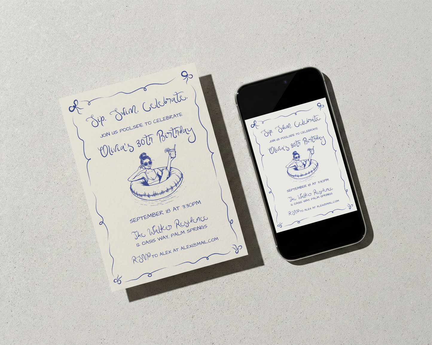 Pool Party Invitation Template | Hand Drawn Pool Float Design | Canva Template