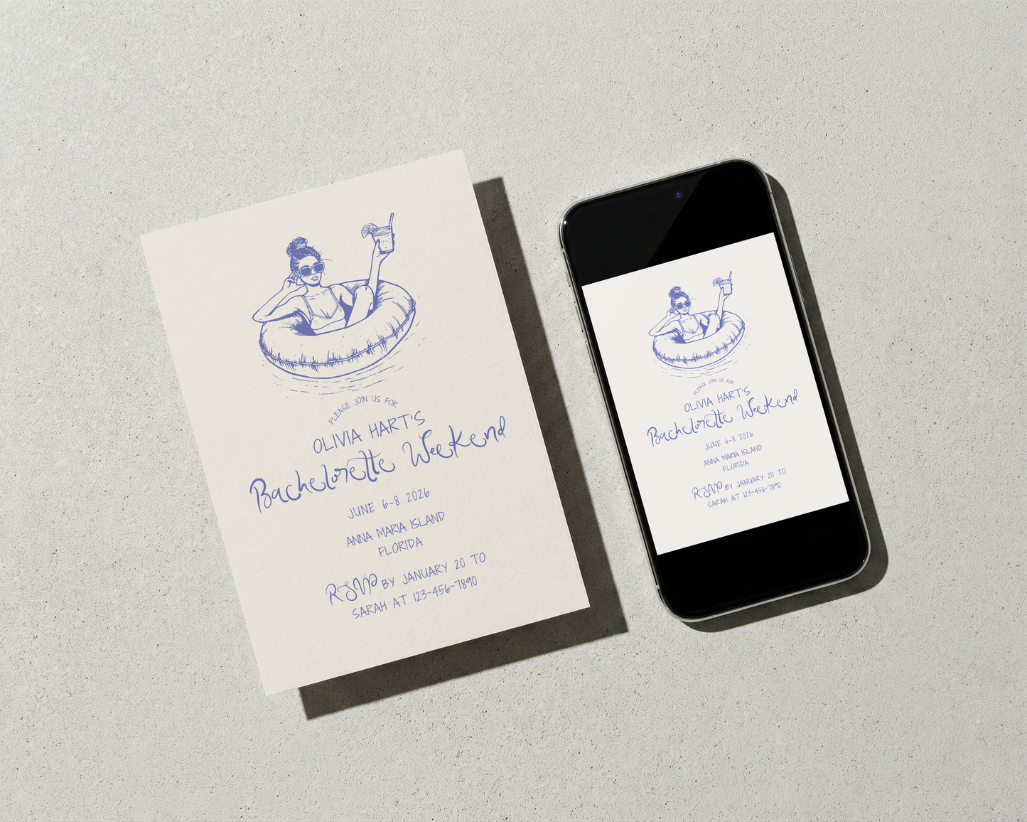 Coastal Bachelorette Invitation | Hand Drawn Beach Design | Canva Template