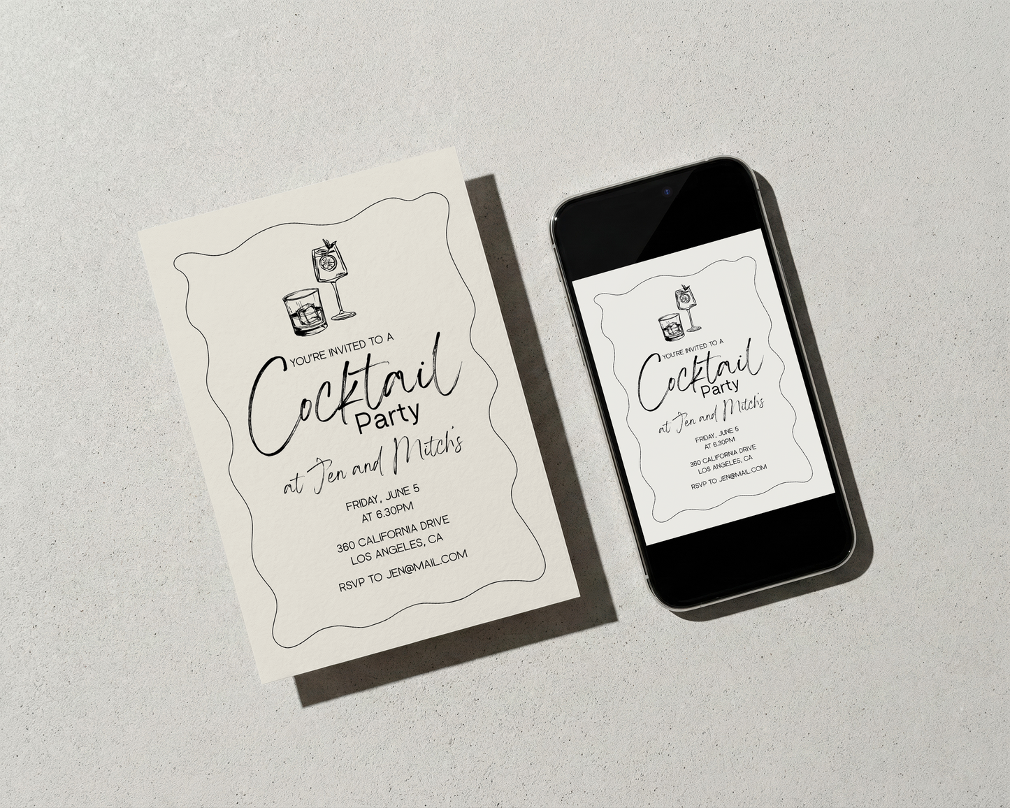 Cocktail Party Invitation | Hand Drawn Cocktail Design | Canva Template