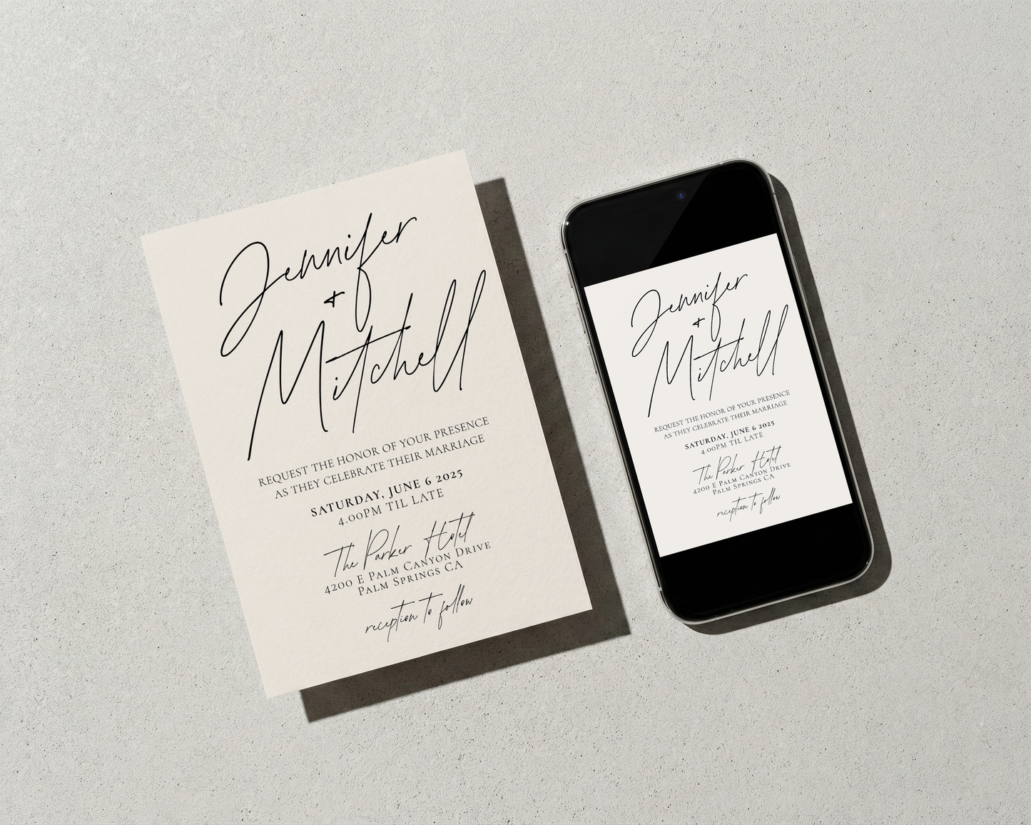 Minimalist Wedding Invitation Suite | Modern Script Design | Canva Template