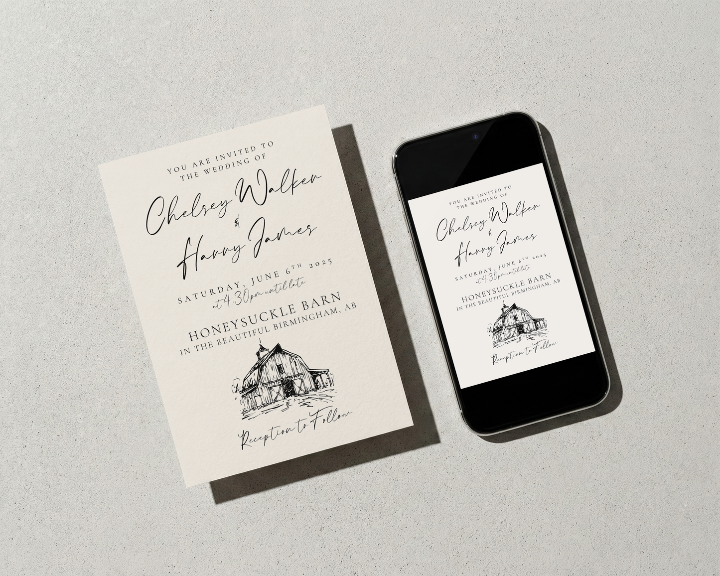 Rustic Barn Wedding Invitation | Hand Drawn Barn Design | Canva Template