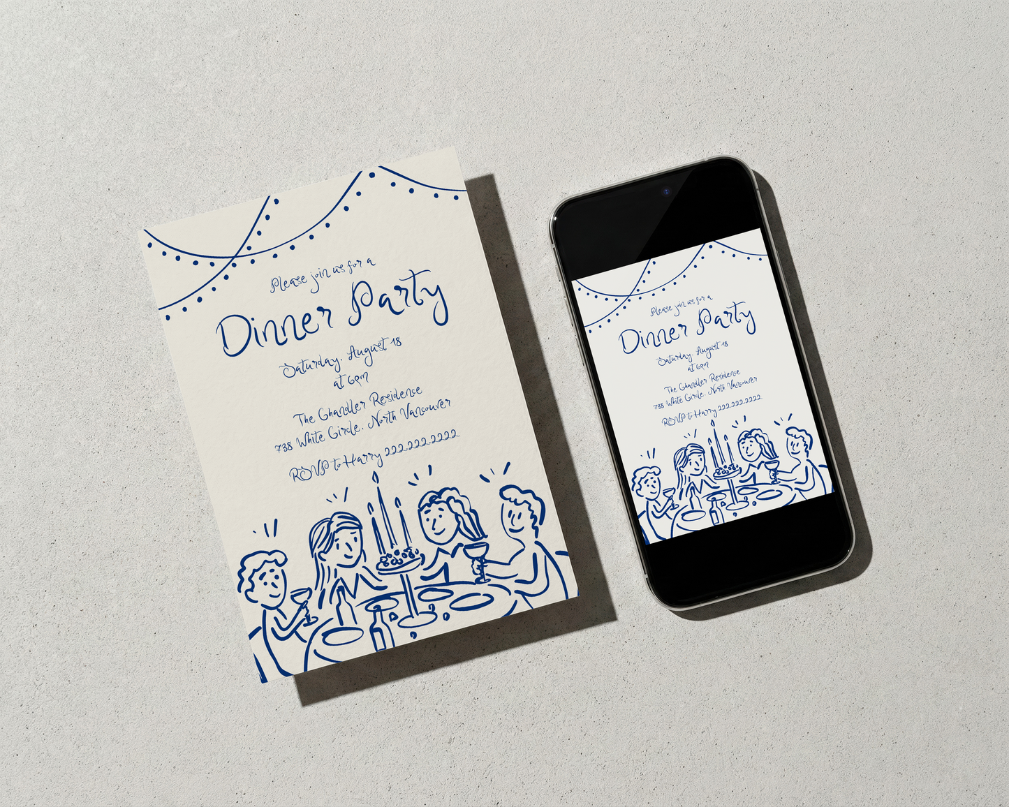 Whimsical Dinner Party Invitation | Hand Drawn Fun Tablescape Design | Canva Template