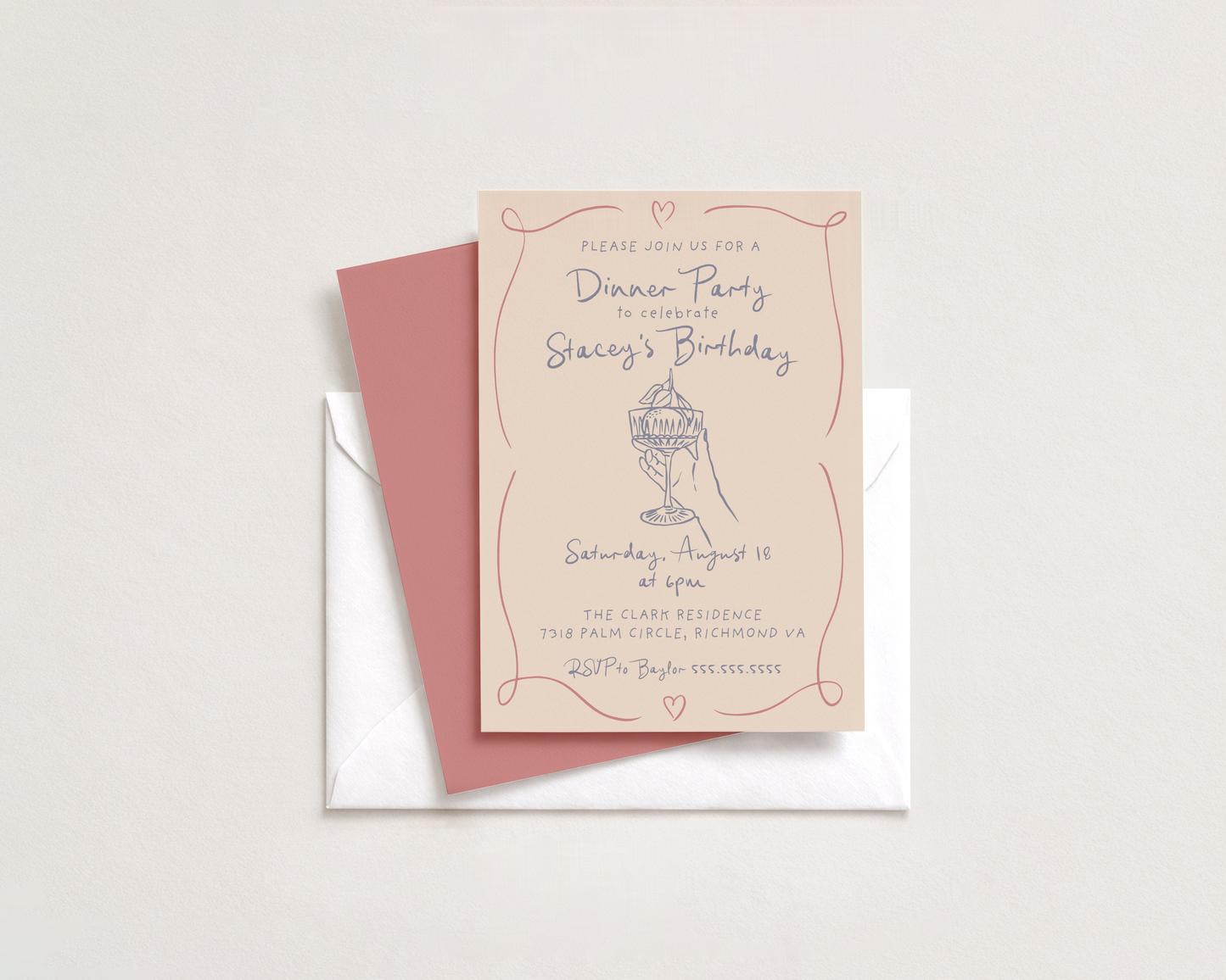 Cocktail Party Invitation | Hand Drawn Champagne Coupe Design | Canva Template
