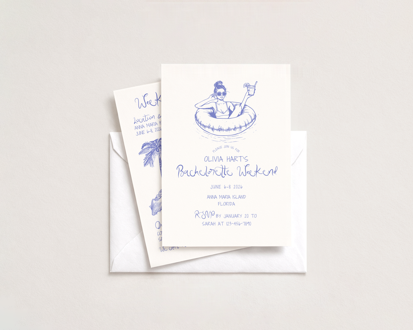 Coastal Bachelorette Invitation | Hand Drawn Beach Design | Canva Template