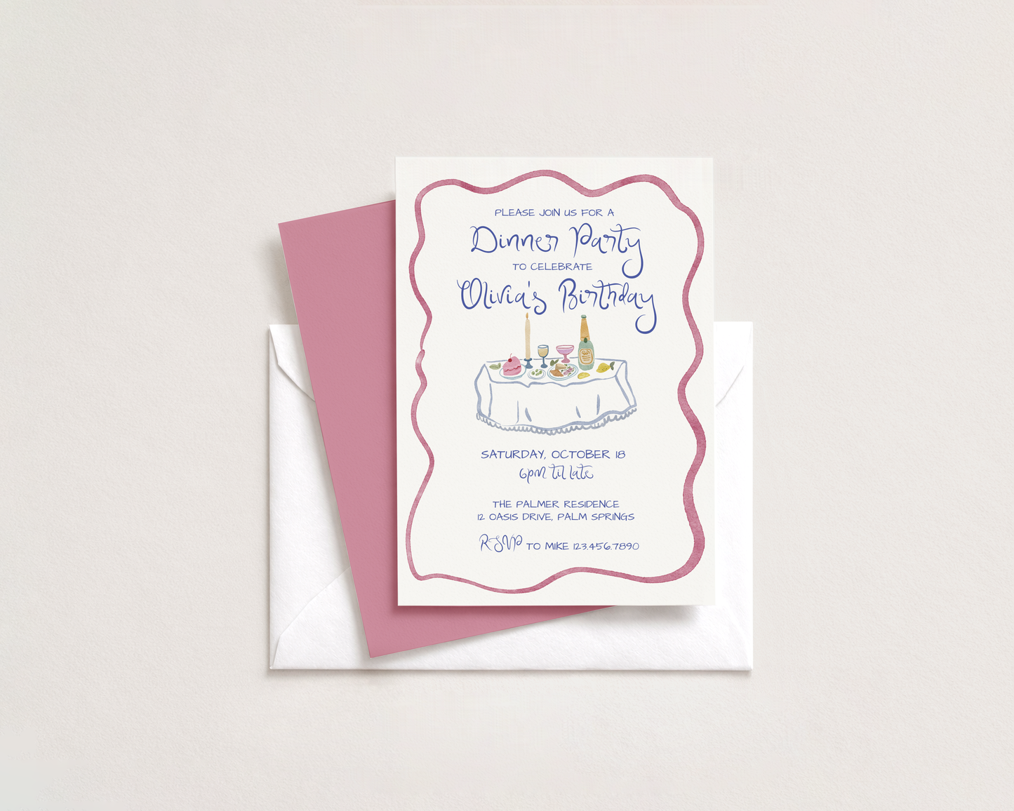 Dinner Party Invitation | Hand Drawn Watercolor Tablescape | Canva Template