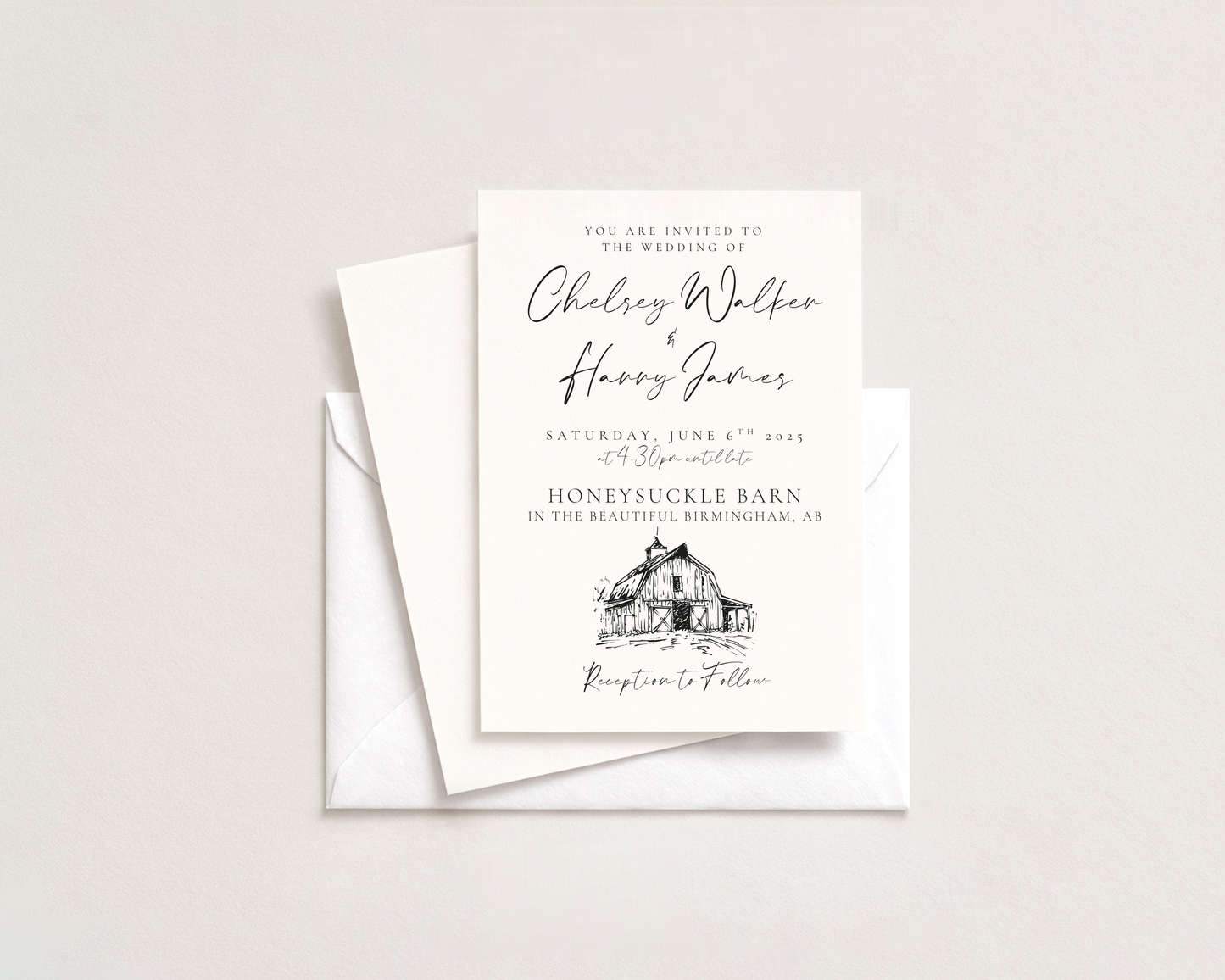 Rustic Barn Wedding Invitation | Hand Drawn Barn Design | Canva Template