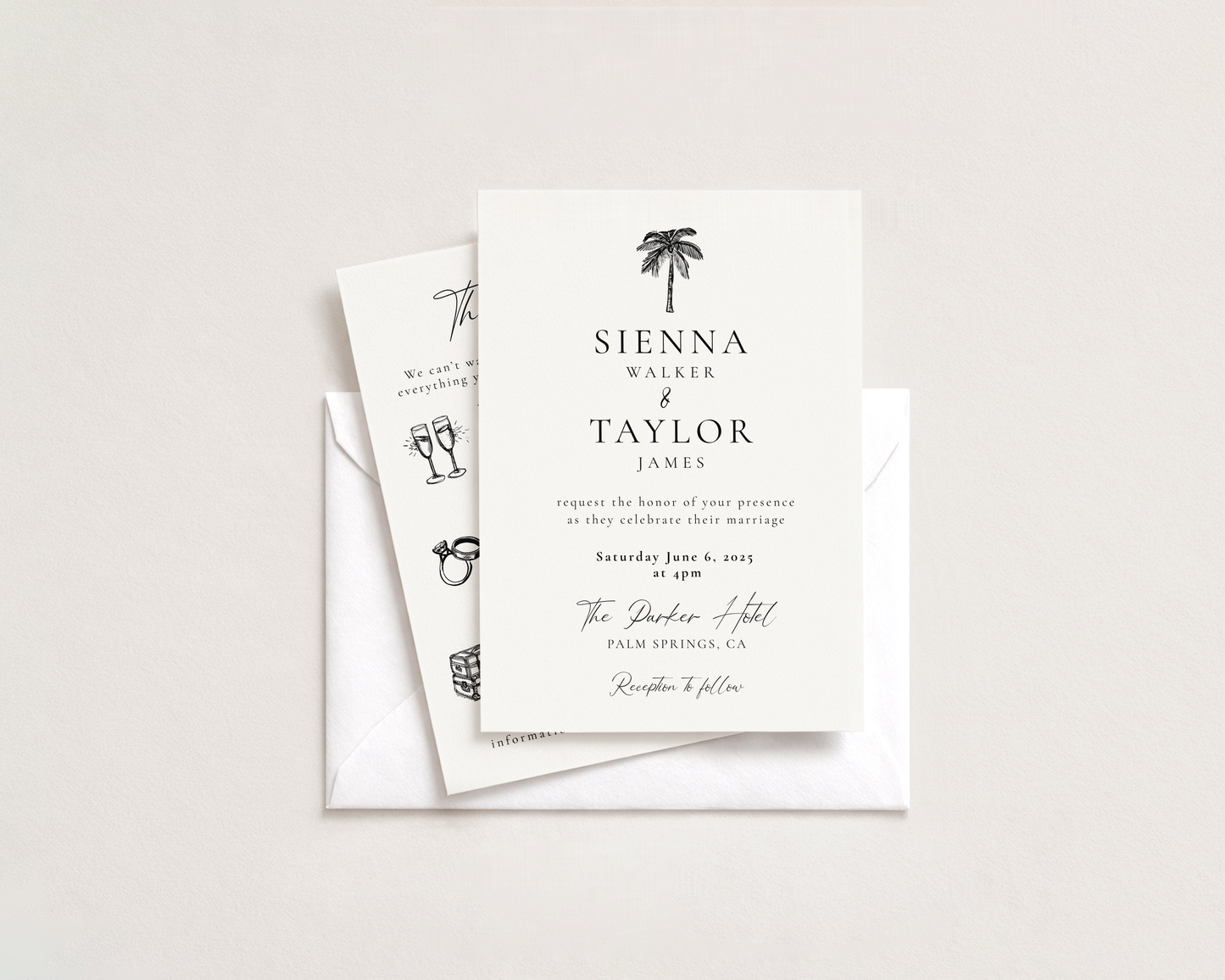 Coastal Wedding Invitation Suite | Hand Drawn Palm Tree Design | Canva Template