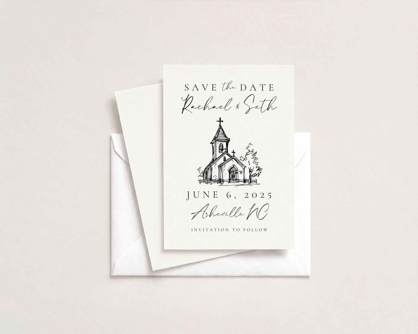 Wedding Save the Date | Hand Drawn Elegant Church Design | Canva Template