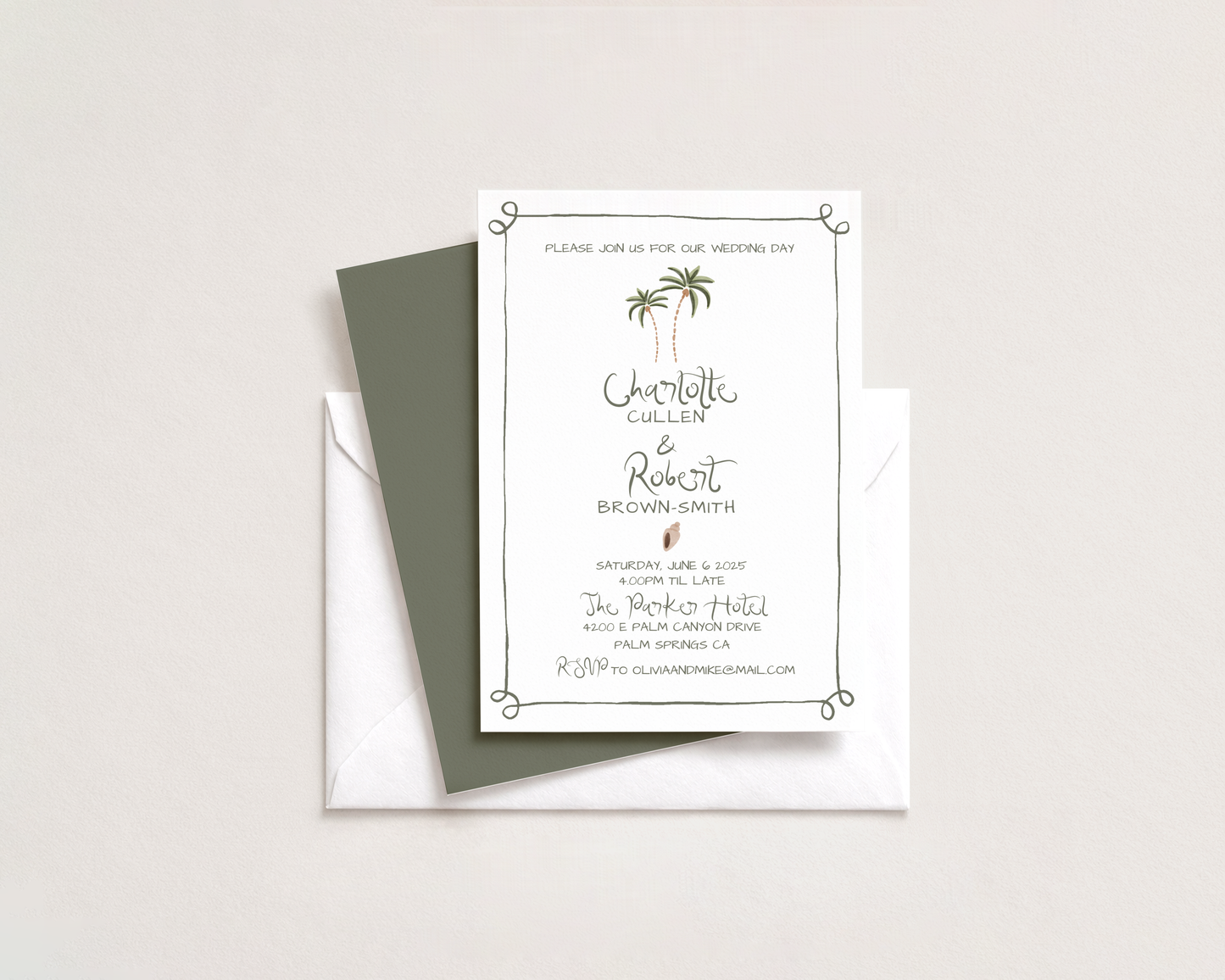 Whimsical Coastal Wedding Invitation | Hand Drawn Palm Tree Design | Canva Template