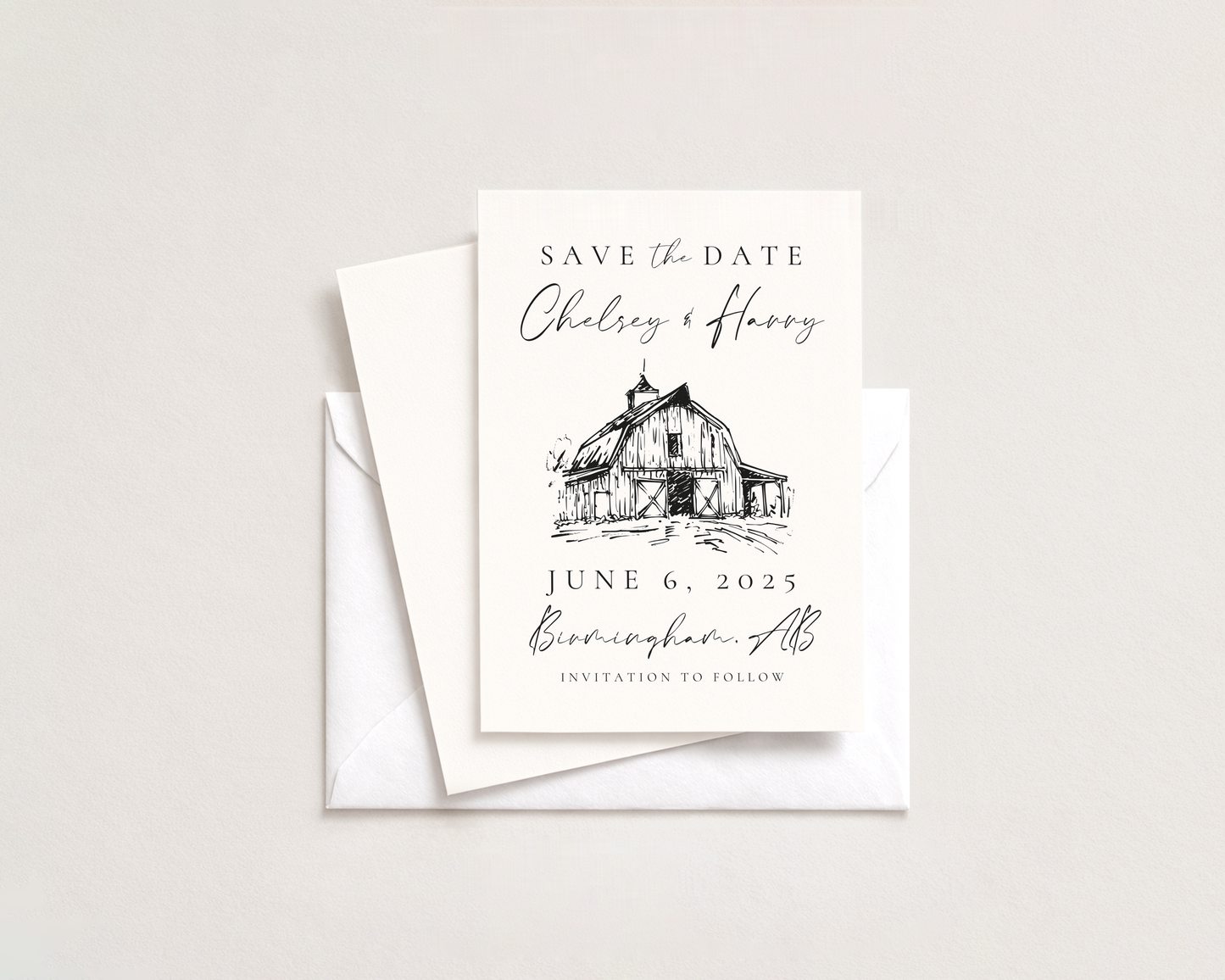 Wedding Save the Date | Hand Drawn Rustic Barn Design | Canva Template