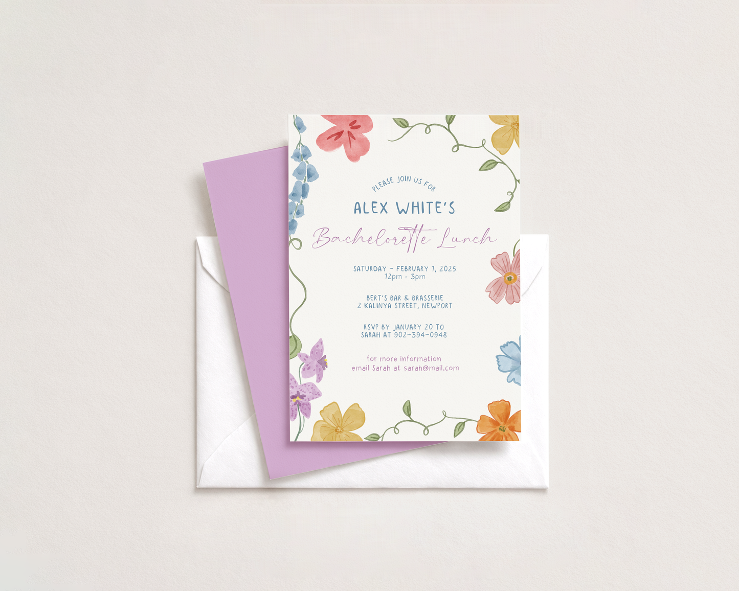 Floral Bachelorette Invitation| Hand Drawn Garden Design | Canva Template