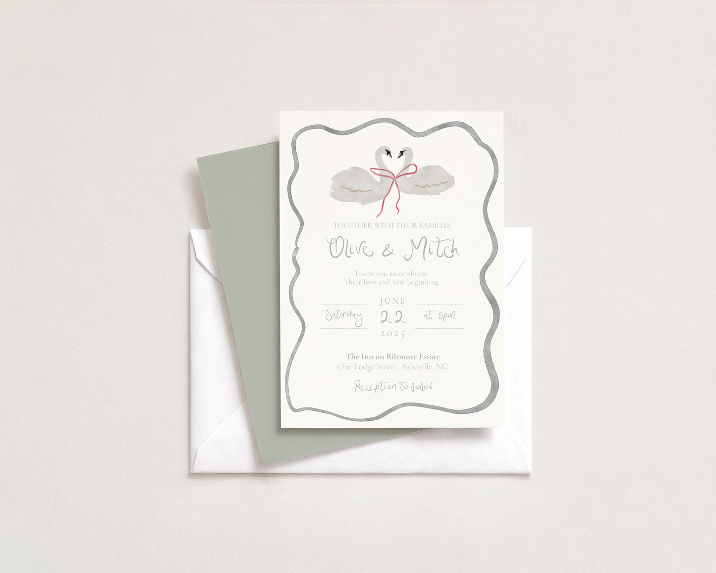 Whimsical Wedding Invitation | Hand Drawn Swan Design | Canva Template
