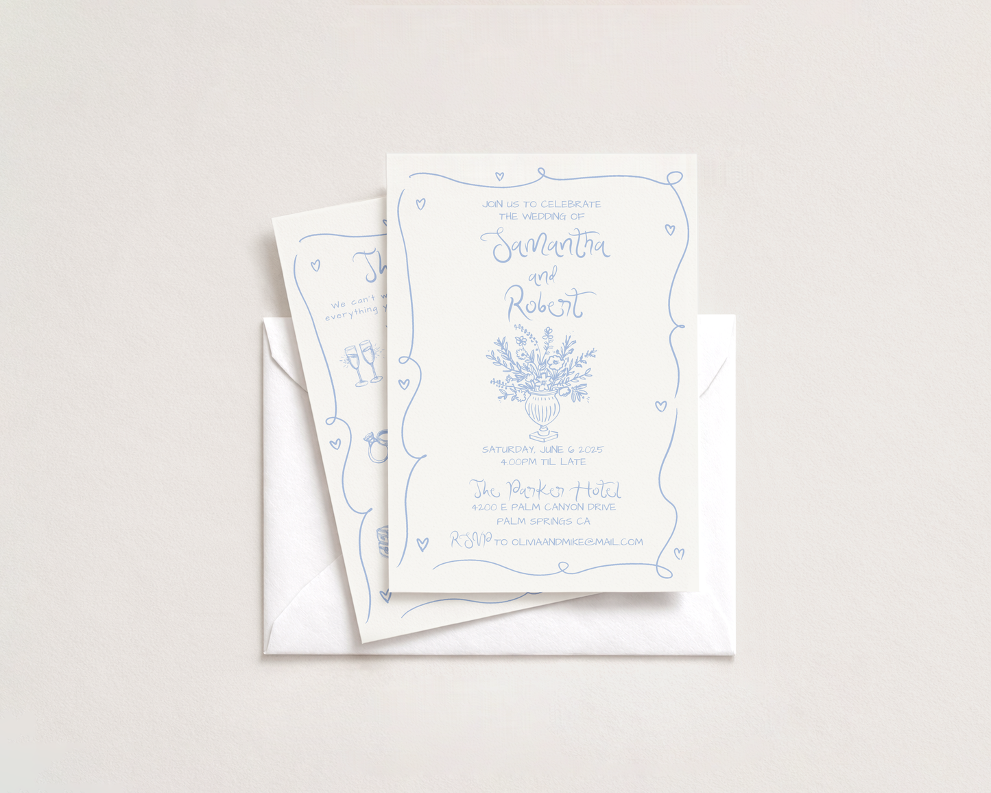 Whimsical Floral Wedding Invitation Suite | Hand Drawn Floral Design | Canva Template