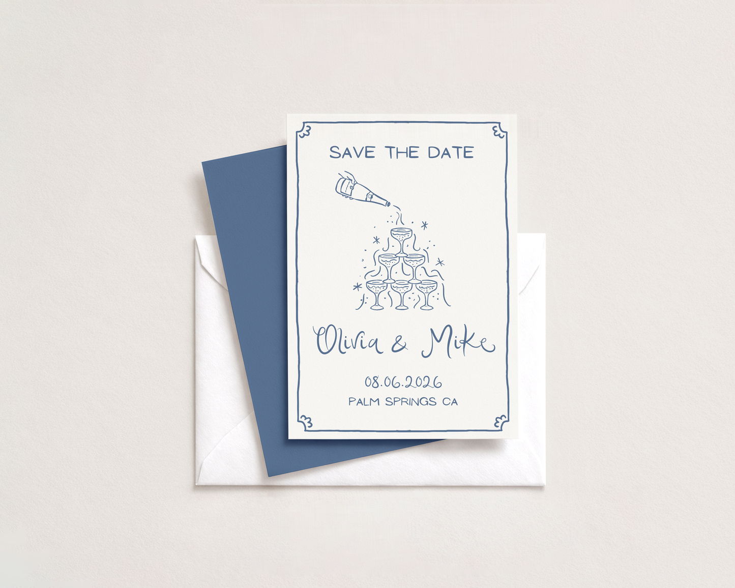 Wedding Save the Date | Whimsical Champagne Tower Design | Canva Template