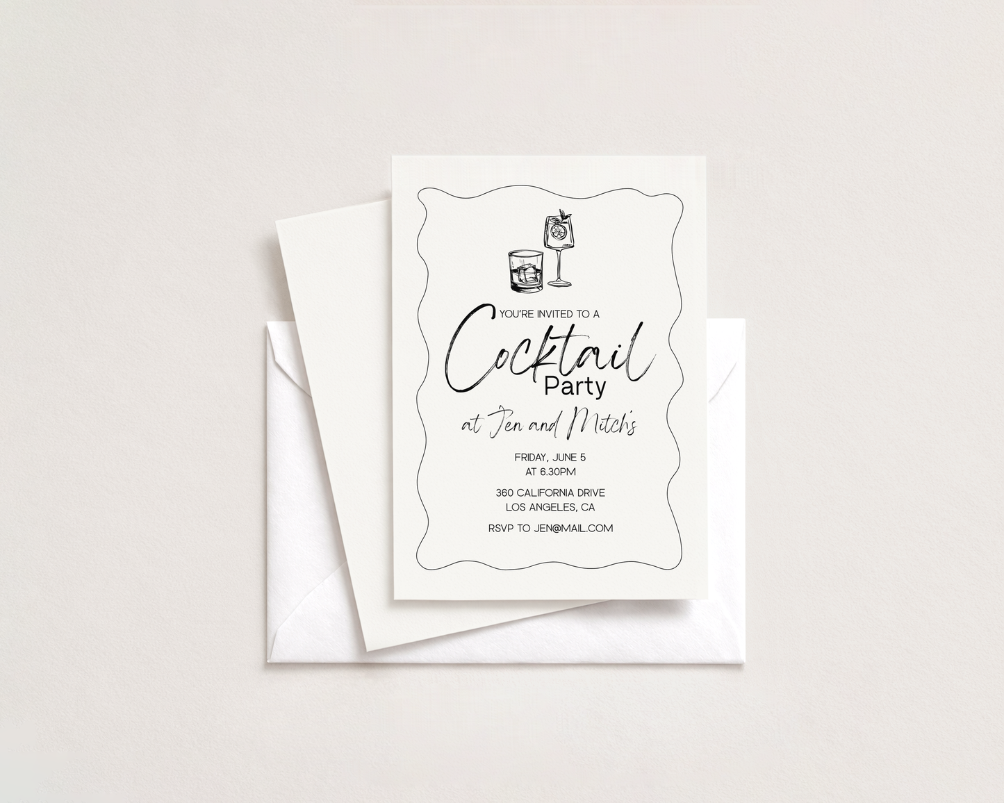 Cocktail Party Invitation | Hand Drawn Cocktail Design | Canva Template