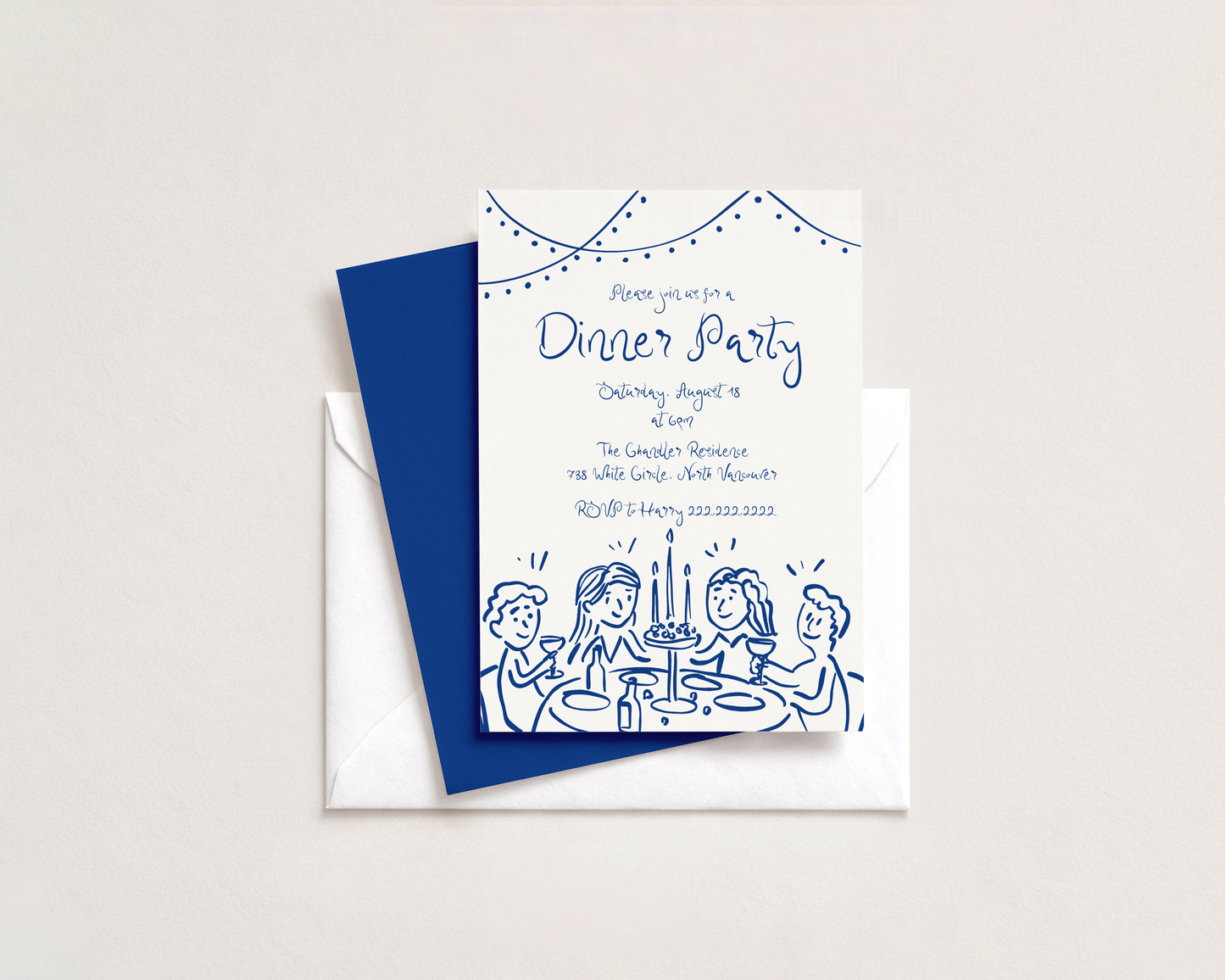 Whimsical Dinner Party Invitation | Hand Drawn Fun Tablescape Design | Canva Template