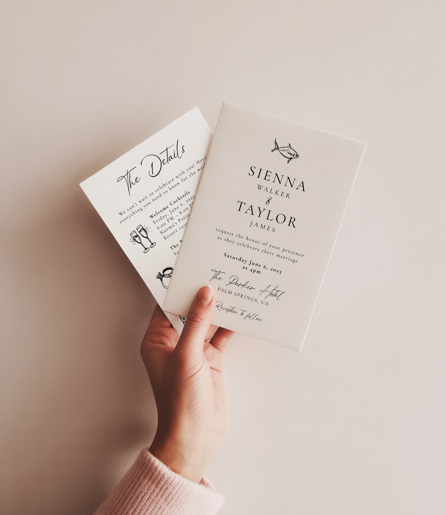 Mediterranean Wedding Invitation Suite | Hand Drawn Fish Design | Canva Template