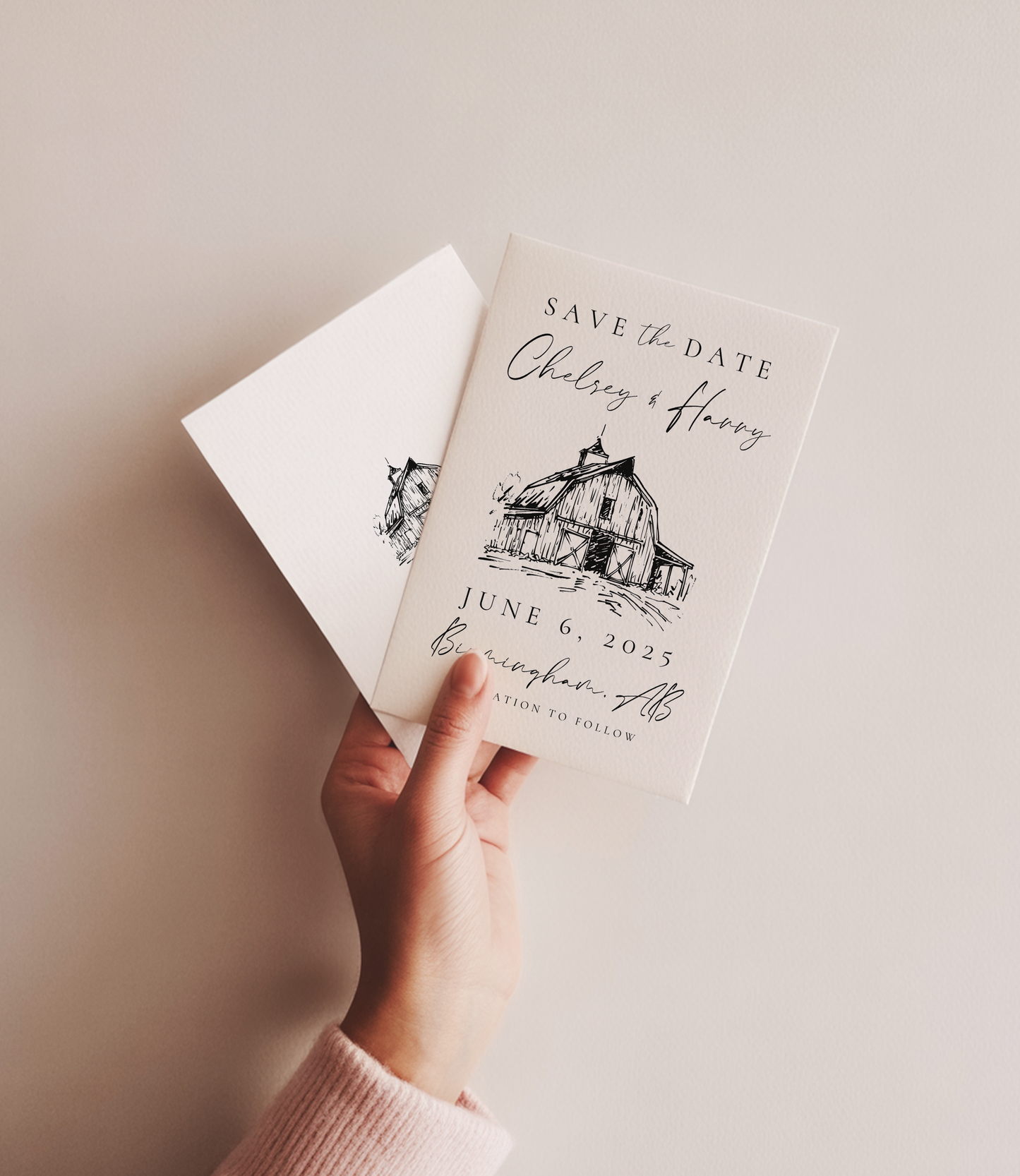 Wedding Save the Date | Hand Drawn Rustic Barn Design | Canva Template