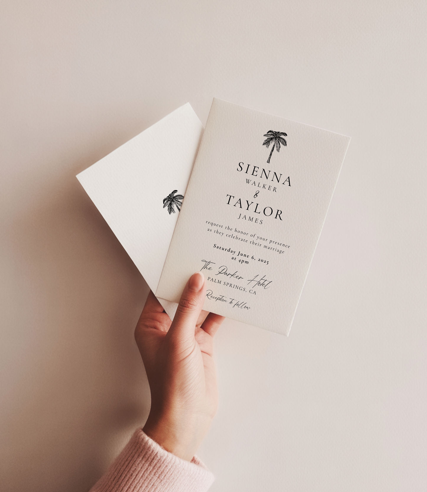 Coastal Wedding Invitation Suite | Hand Drawn Palm Tree Design | Canva Template