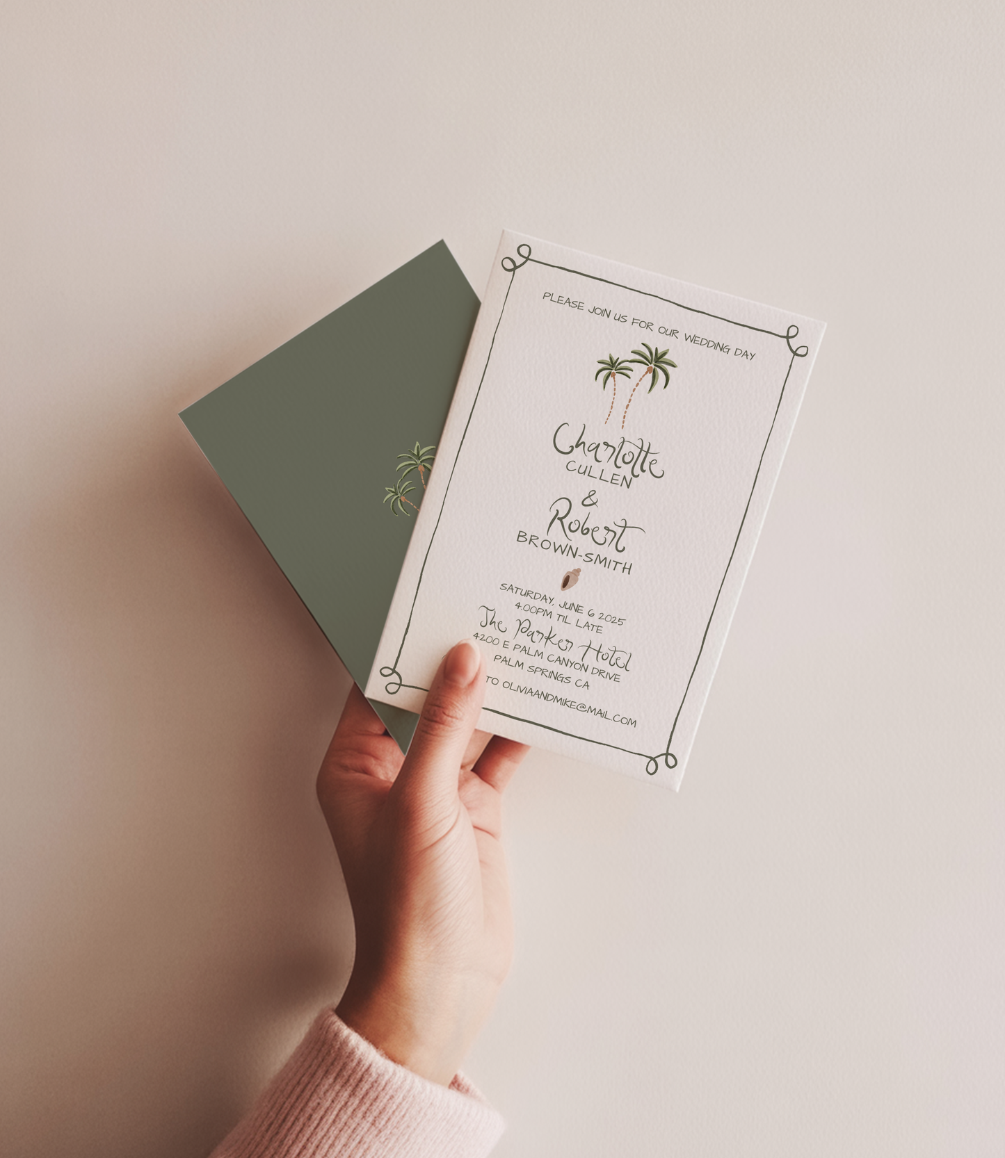 Whimsical Coastal Wedding Invitation Suite | Hand Drawn Palm Tree Design | Canva Template
