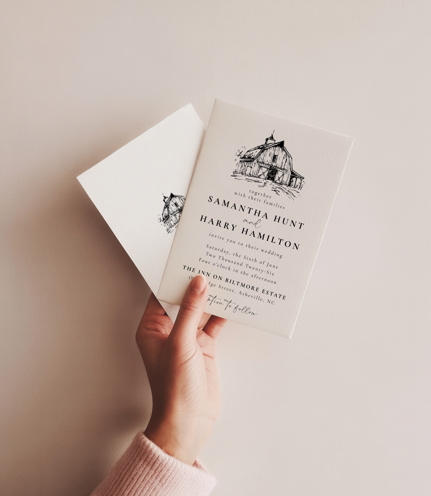 Formal Rustic Barn Wedding Invitation | Hand Drawn Barn Design | Canva Template